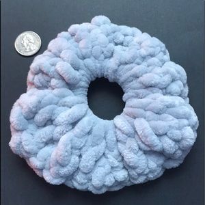 Grey homemade crocheted Scrunchie, hair tie.